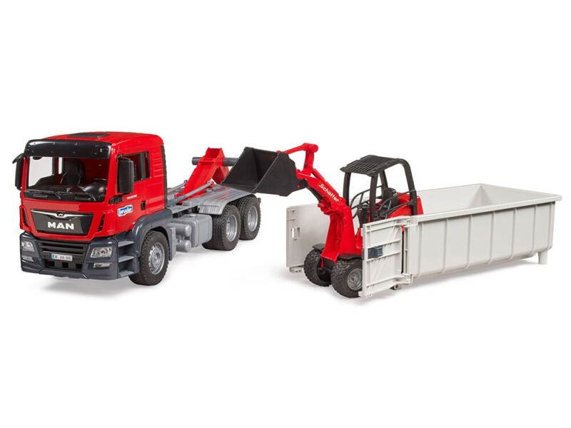 Bruder MAN TGS s kontejnerem a nakladačem Schäffer 1:16